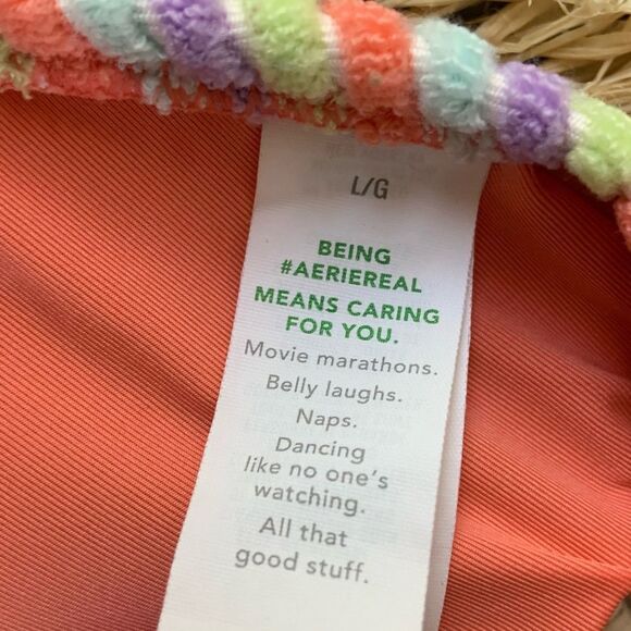 AERIE Terry Striped Triangle String Bikini Swim Top Large - Picture 12 of 13